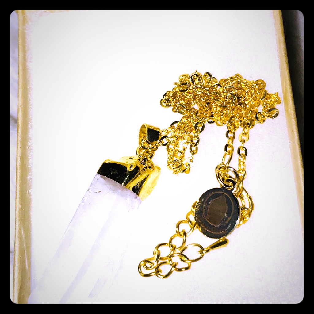Sz L Crystal Quartz Necklace Dipped In 18k Gold